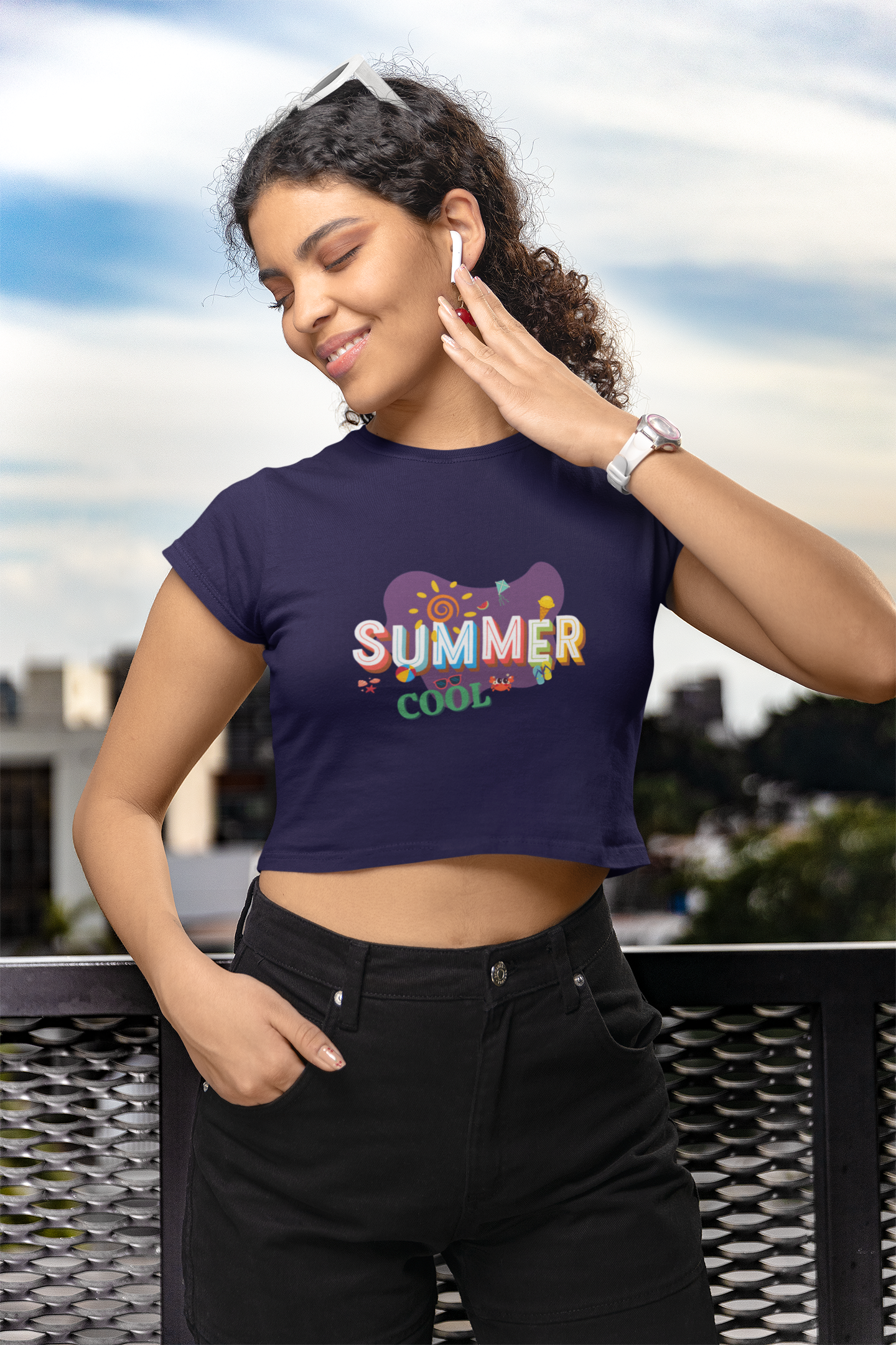 Green Playful Summer Crop top